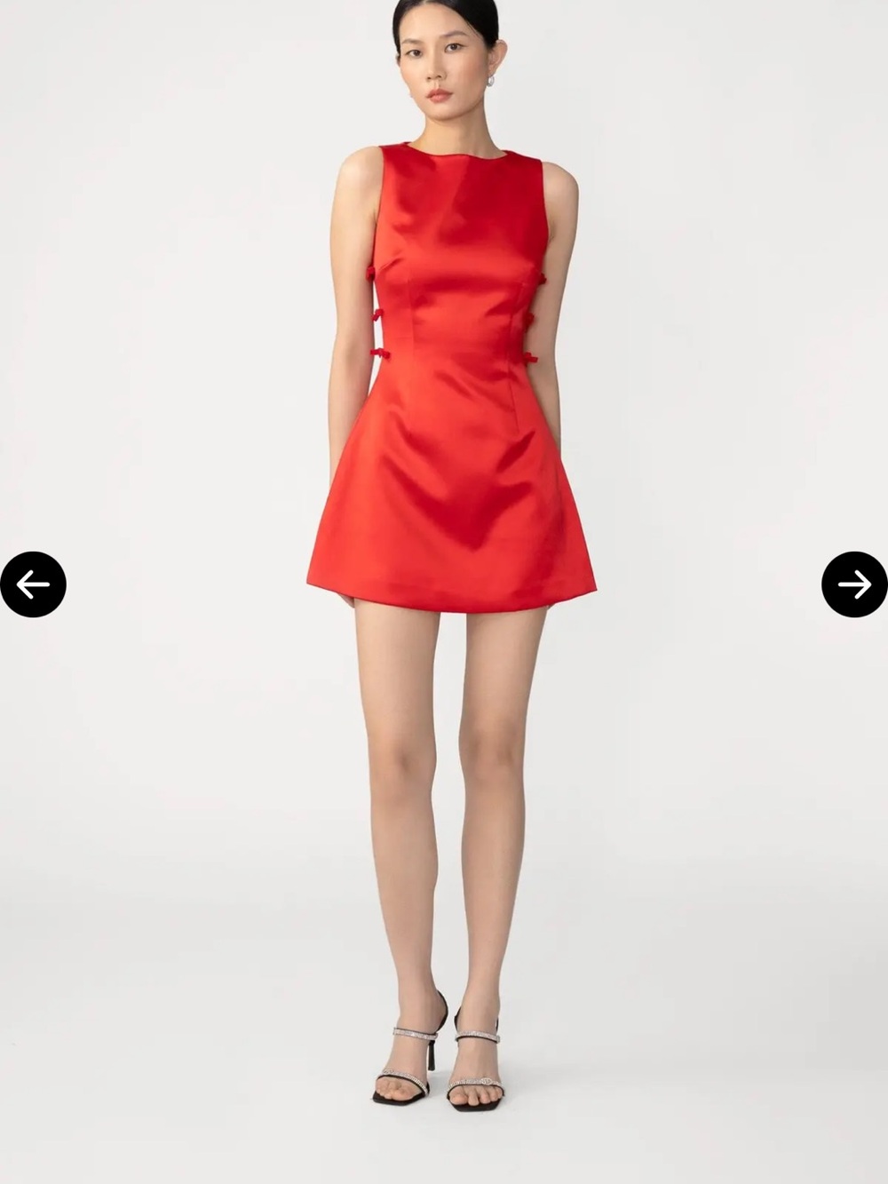 Sleek Red Satin Mini Dress with Side Bow Details